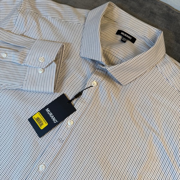 Murano Other - Murano Dress Shirt Mens 4X Large Tall White Black Geometric Long Sleeve Cotton
